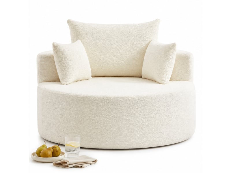  Fauteuil 127x127x82 cm, sans montage, coussin et dossier, confort, pour salon et chambre, mousse et chenille, beige  - Conforama A