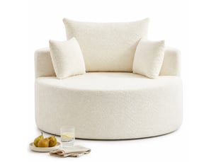 Fauteuil 127x127x82 cm, sans montage, coussin et dossier, confort, pour salon et chambre, mousse et chenille, beige