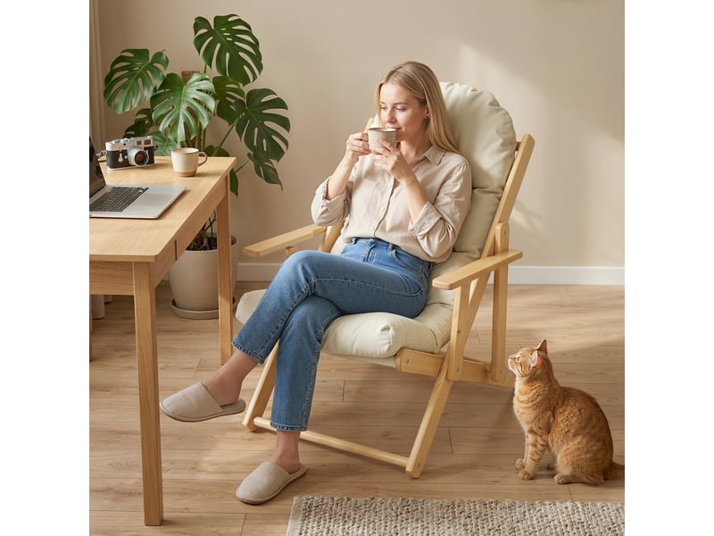  Fauteuil relax | chaise de salon pliable et inclinable en bois confortable  - Conforama C