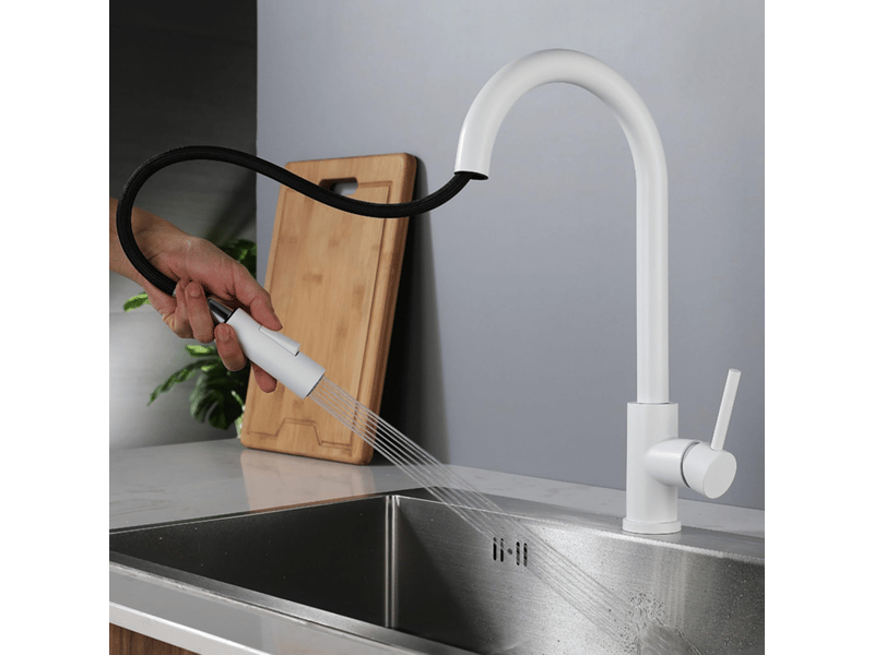  Mitigeur cuisine avec douchette extractible blanc mitigeur de cuisine extractible acier inoxydable-blanc  - Conforama B