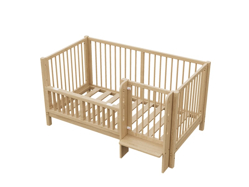  Lit bébé évolutif 140x70 cm lit cododo pin massif naturel avec barrière de sécurité et marchepied intégré  - Conforama W