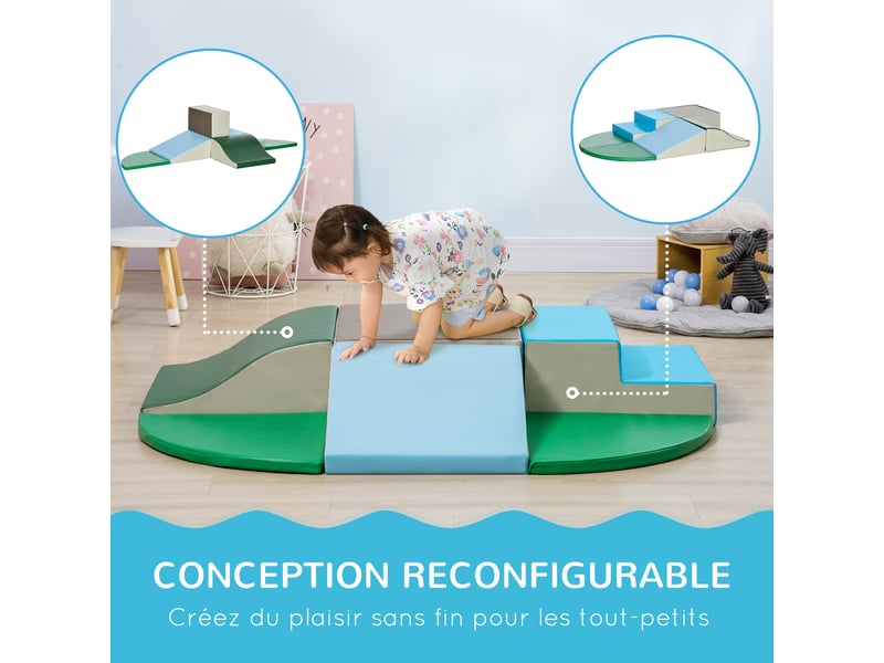  Parcours motricité bébé 6pcs, module motricité bébé en mousse epe avec housse en revêtement synthétique, blocs mousse de construction, jouets éducatifs enfants d'âge préscolaire, multicolore  - Conforama R
