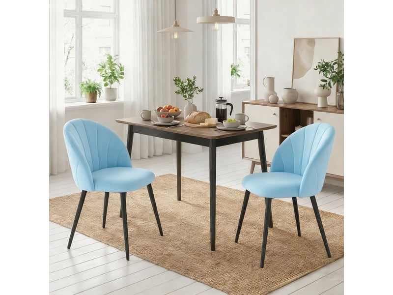  Lot de 2 chaises de salle à manger rembourrées avec dossier coquille en velours bleu ciel dimensions 52x55x79 cm  - Conforama B
