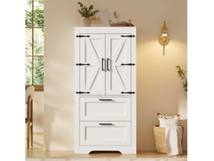 Buffet de cuisine 60x30x128 cm, 2 tiroirs, blanc, style campagne