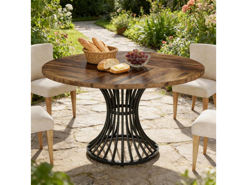  Table à manger ronde,119x119x76,5 cm,mdf métal,noir et marron rustique  - Conforama B