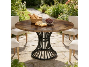 Table à manger ronde,119x119x76,5 cm,mdf métal,noir et marron rustique
