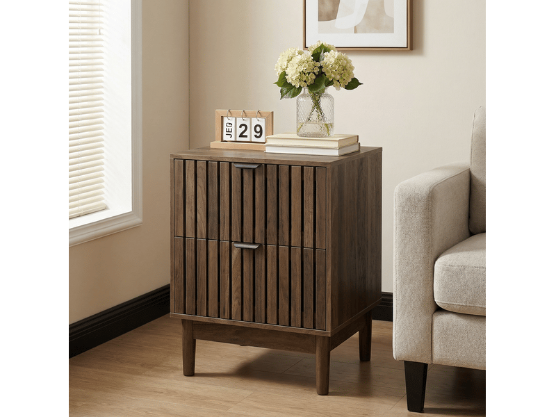  Table de chevet 45x39x56,5 cm finition noyer foncé avec 2 tiroirs  - Conforama E
