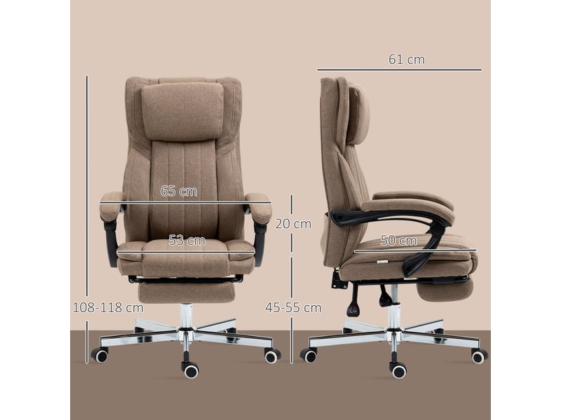  Chaise de bureau avec massage par vibration, dossier inclinable et repose-pieds escamotable, marron  - Conforama E