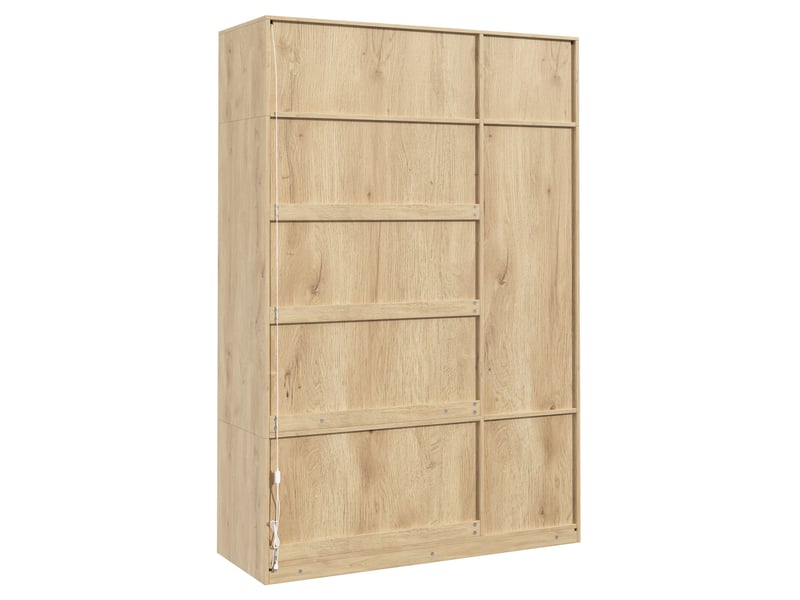 Armoire penderie 3 portes 135x47x200 cm mdf décor chêne, miroir led, 4 tiroirs et 1 tringle pour rangement - Conforama E