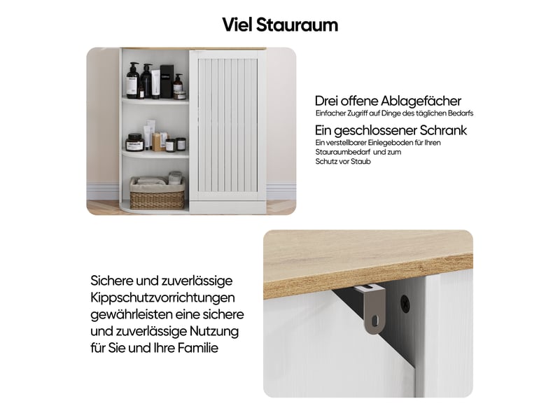  Meuble d'angle de salle de bain en mdf avec étagères blanc et chêne 68x25x76 cm  - Conforama E