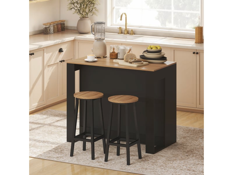  Îlot de cuisine avec comptoir bar et 3 étagères pour salon et séjour, 113 x 60 x 90 cm, noir et bois  - Conforama D