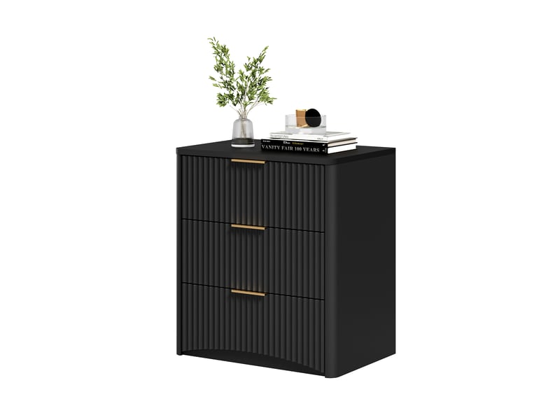  Table de chevet 3 tiroirs à fermeture douce avec poignées dorées pour chambre en mdf 58×38×64 cm noir  - Conforama A