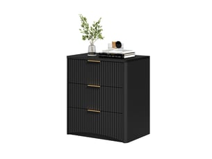 Table de chevet 3 tiroirs à fermeture douce avec poignées dorées pour chambre en mdf 58×38×64 cm noir