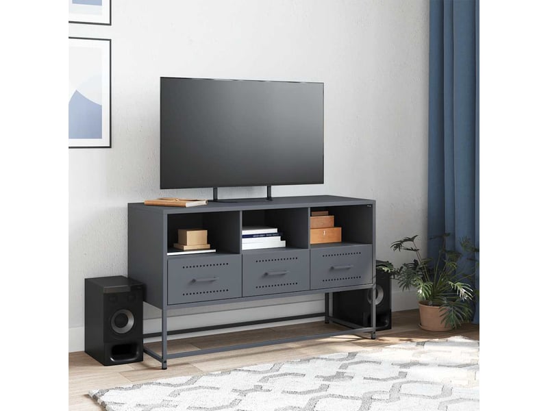  Meuble tv - banc tv - meuble de rangement anthracite 100,5x39x60,5 cm acier  - Conforama C