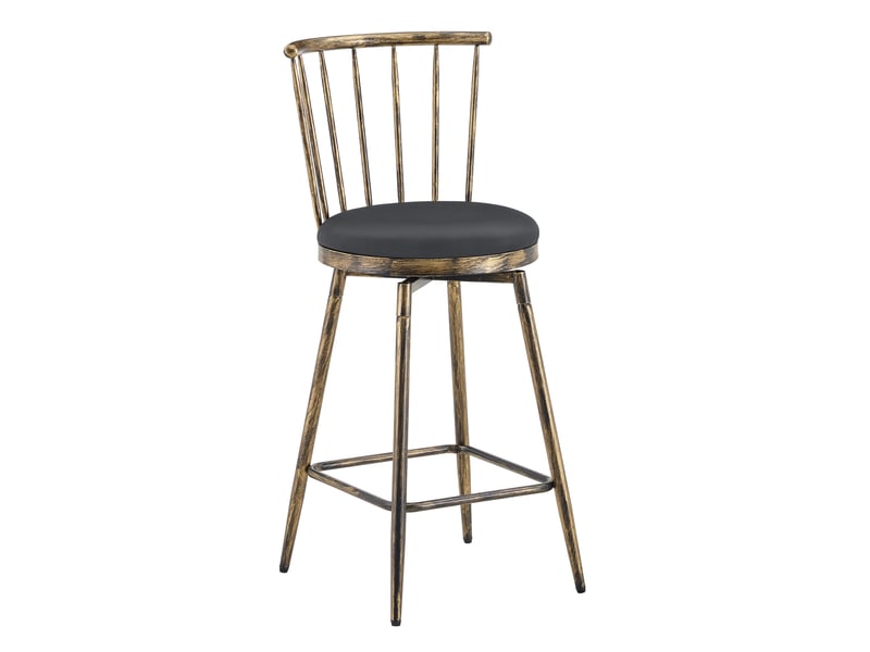  Tabouret de bar avec dossier style windsor, assise rembourrée et structure métallique, en pu noir et marron  - Conforama A