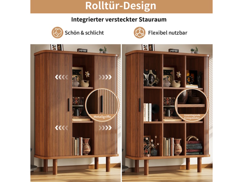 Armoire de rangement 2 portes tambour, 110 x 40 x 160 cm, étagères réglables, bords arrondis et pieds surélevés, mdf, marron foncé Morn Vibe - Conforama E