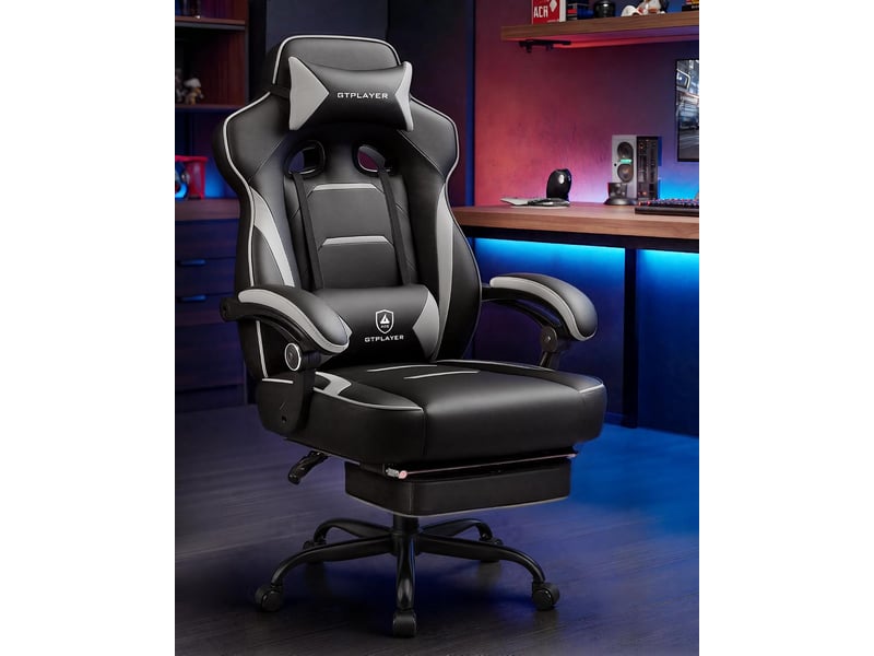  Gtplayer chaise de jeu avec repose-pieds, 180kg, soutien lombaire, appui-tête réglable, inclinable à 155° - gris F59-GY-TJ - Conforama D