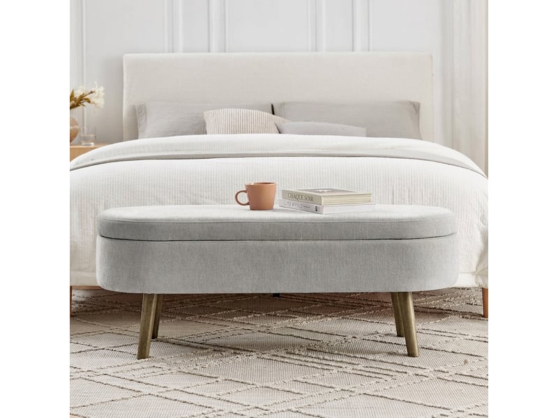  Banc de rangement gris 110 cm en tissu chenille, banc à chaussures pour entrée et salon  - Conforama B