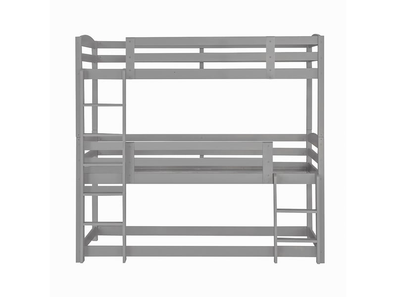  Lit superposé triple enfant en bois gris 90 × 200 cm, 3 couchages simples, sans matelas  - Conforama A