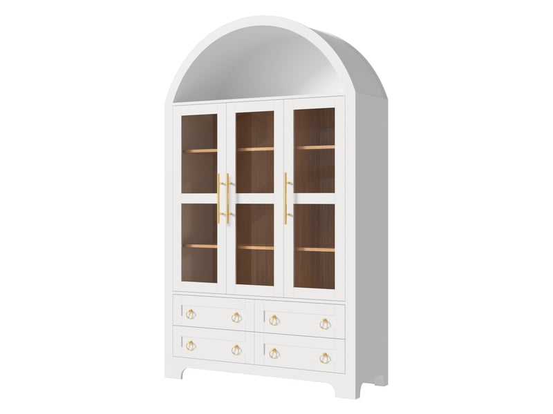 Buffet haut 110x40x185 cm – blanc – 3 portes vitrées, 4 tiroirs et niche ouverte en arche de rangement - Conforama D