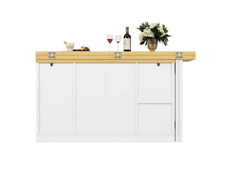  Îlot de cuisine rangement intégré meuble de cuisine rotation à 360° porte-bouteilles amovible support poubelle étagères latérales repas finition blanc et noir  - Conforama A
