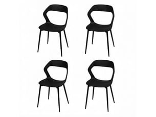 Lot de 4 chaises de salle à manger design moderne, dossier ergonomique ajouré, piètement métal noir