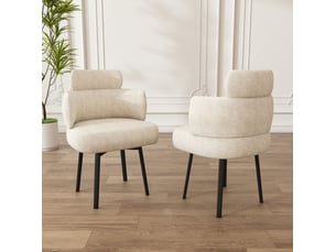 Chaise de salle à manger 56,5x46x89 cm pivotante 360° en métal et tissu couleur blanc crème, moderne