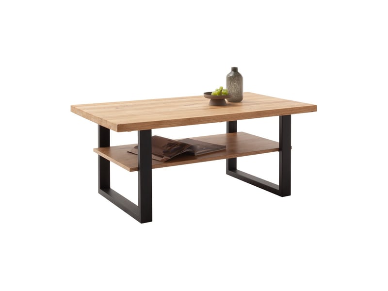  Table basse avec étagère coloris chêne massif huilé - longueur 115 × largeur 65 × hauteur 49 cm  - Conforama E
