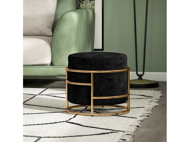  Pouf de rangement 42x42x39 cm cadre en métal noir  - Conforama B