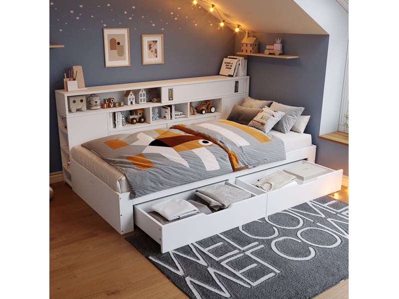  Lit adulte avec rangements 140 x 200 cm blanc en mdf  - Conforama B