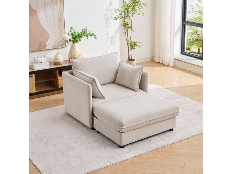  Canapé modulable 1 place modenvie avec pouf coffre en velours beige 149 x 103,5 x 81 cm  - Conforama E
