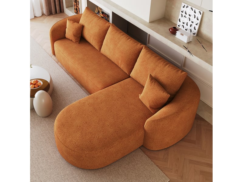  Canapé d’angle modenvie 3 places avec méridienne droite 266 x 168 x 85 cm en tissu chenille orange sans montage  - Conforama E