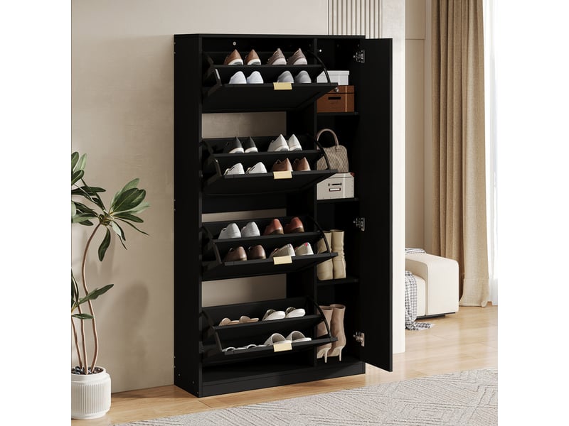 Meuble à chaussures moderne - avec miroir + 4 compartiments abattant - noir - Conforama B