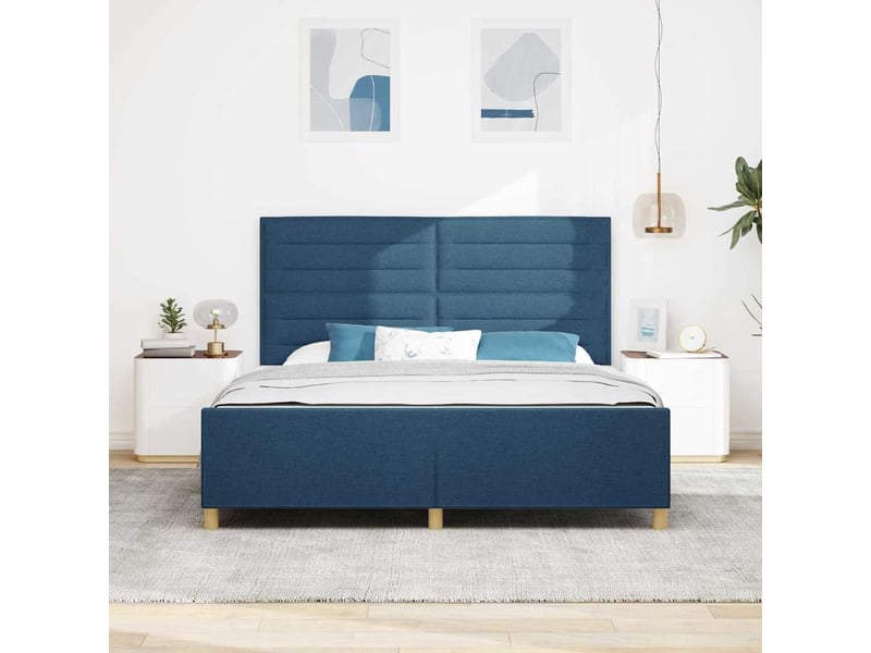  Lit adulte, lit double, cadre de lit avec tête de lit bleu 180x200cm tissu cf2316  - Conforama C