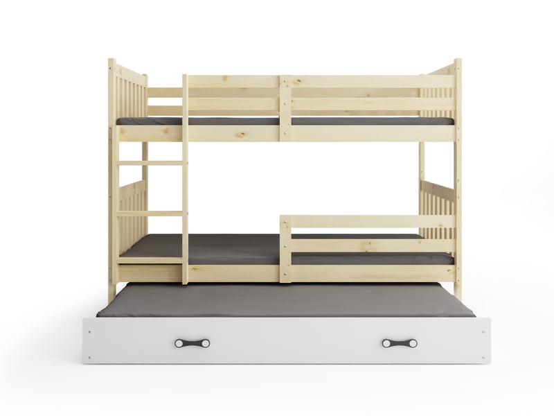  Lit superposé 3 places kacper 90x190 cm + lit tiroir 80x180 cm interbeds - bois massif de pin - pin naturel  - Conforama E