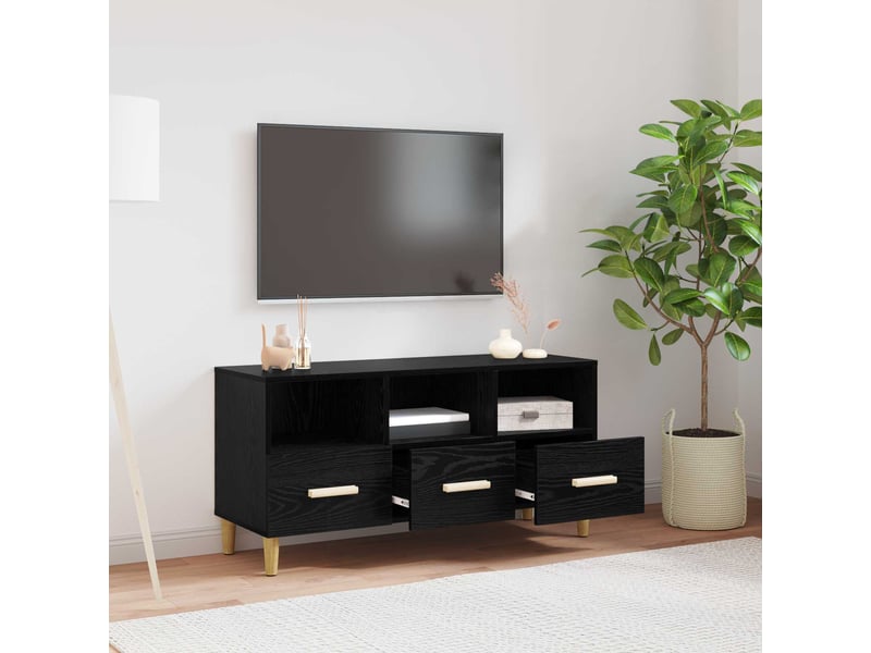  Meuble tv - banc tv - meuble de rangement 102 x 36 x 50 cm chêne noir bois d'ingénierie  - Conforama E