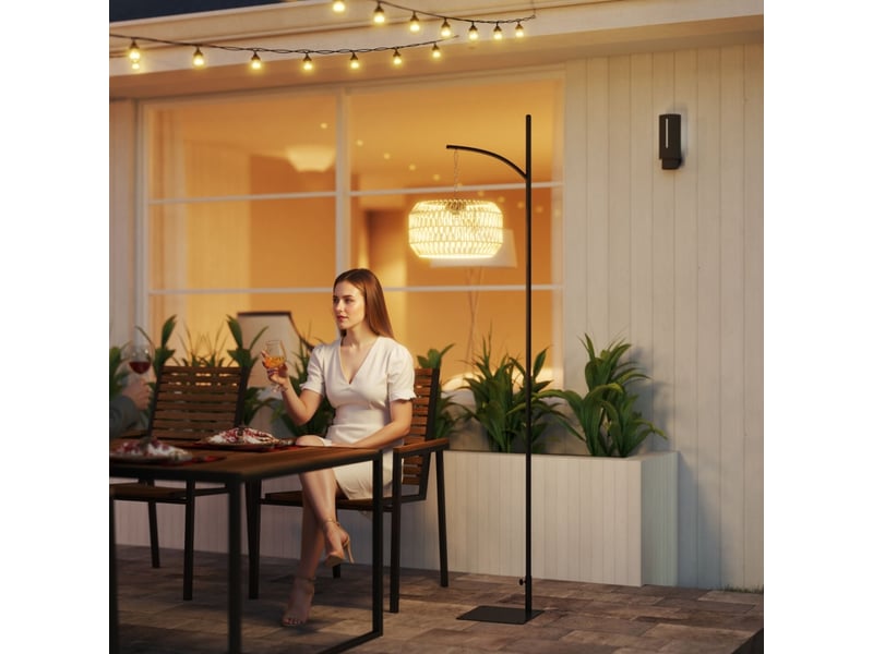  Lampadaire arc solaire extérieur en rotin tressé bohème lampe led crépusculaire ip44 jardin 178 cm  - Conforama B
