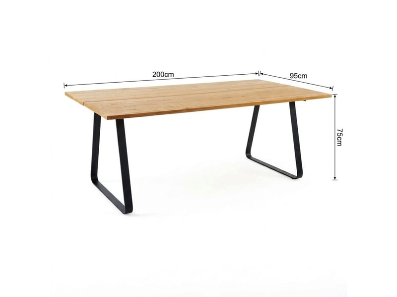  Table à manger l. 200 cm plaqué chêne et piètement luge noir – fine 0476  - Conforama C
