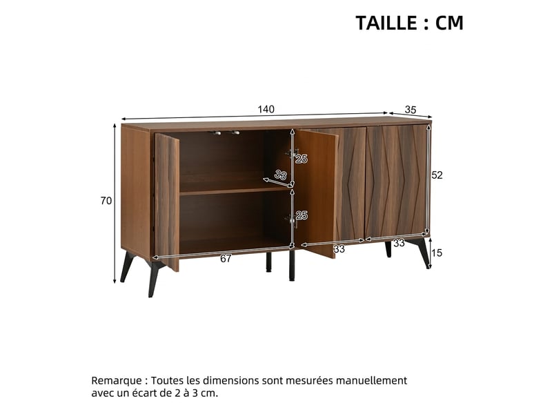 Buffet 4 portes noyer meuble de rangement 140 cm étagères réglables style rétro - Conforama C