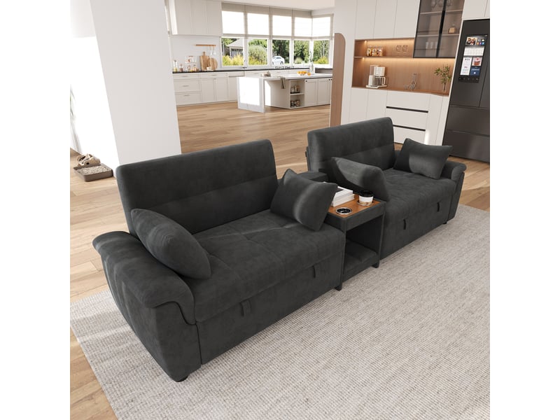 Canapé convertible, canapé-lit, en chenille, gris foncé, porte-gobelets, 284 x 138 x 89 cm, dossier réglable - Conforama E