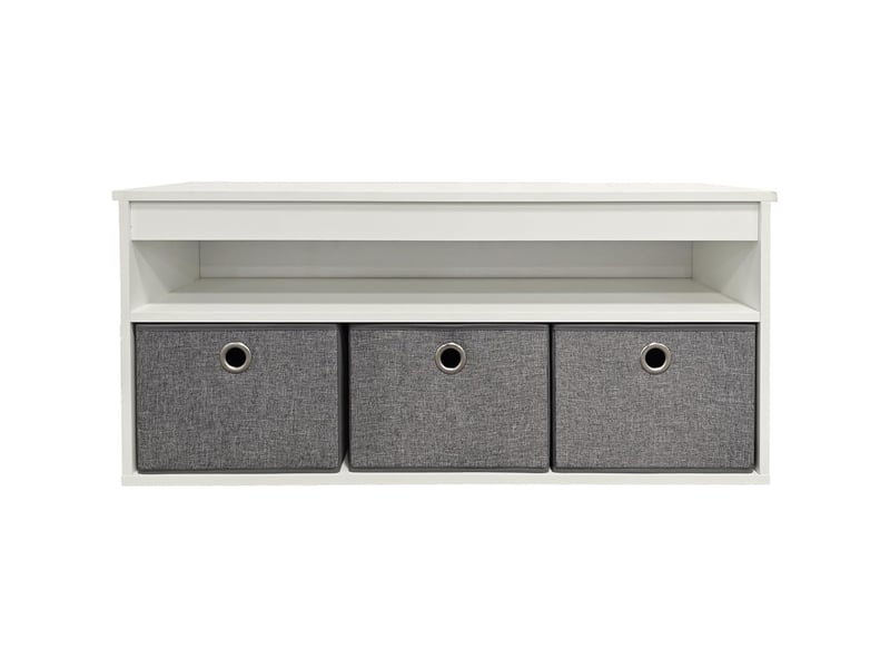 Banc d'entrée avec 1 étagère et 3 coffres bois blanc 102 x 30 x 45 cm 62736 - Conforama D
