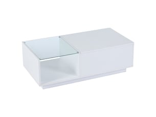 Table basse relevable avec compartiment caché étagère ouverte et led contrôlée par application en panneaux de particules blanc - uvrion