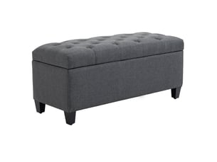 Banc de rangement 100 x 40 x 44 cm gris foncé en polyester, assise capitonnée avec coffre intérieur