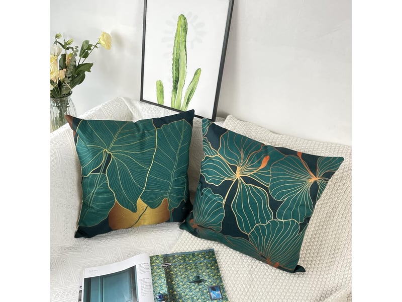  Housse de coussin 45 x 45 cm vert taies d'oreiller en lin coussins de canapé décoratifs lot de 4 jungle vert foncé housses de coussin décoratives moderne Home cushion cover - Conforama E
