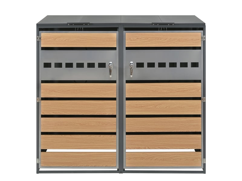  Cache-poubelles 2 compartiments avec couvercle rabattable, portes verrouillables, métal extérieur  - Conforama A