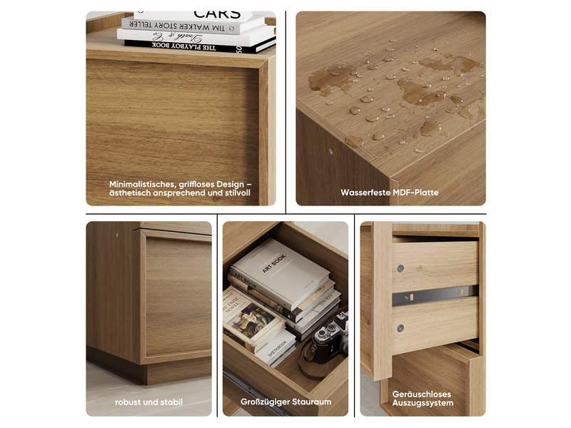  Lot de 2 tables de chevet,38x45x54 cm,2 tiroirs,mdf,finition chêne  - Conforama E