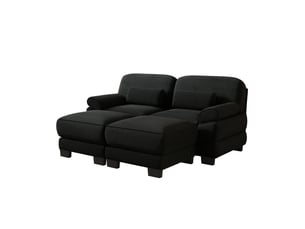Canapé 2 places modulable avec 2 poufs, structure stable, assise profonde, coussins épais, tissu cord doux, salon appartement, noir