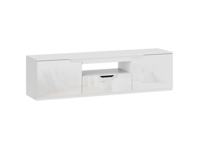  Meuble tv blanc 160 cm avec 2 portes, tiroir et gestion des câbles, pour tv jusqu’à 65 pouces  - Conforama A