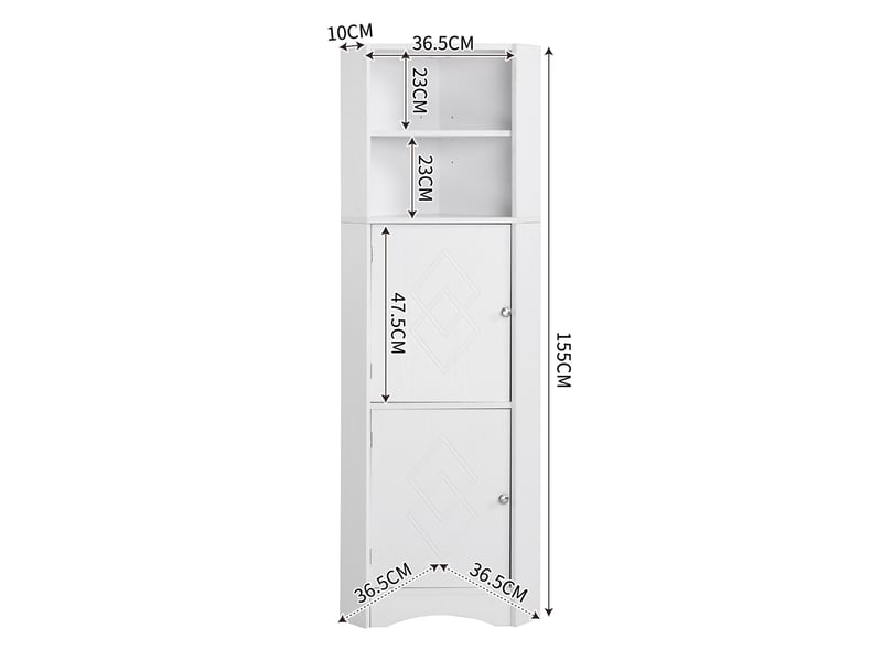  Meuble d'angle de salle de bain 36.5x36.5x155 cm avec tablette réglable panneau de particules blanc  - Conforama E