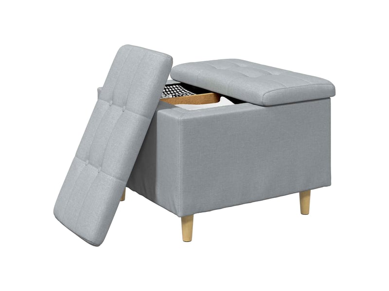  Ottoman, repose pied salon avec rangement gris clair 60x60x45 cm tissu  - Conforama C